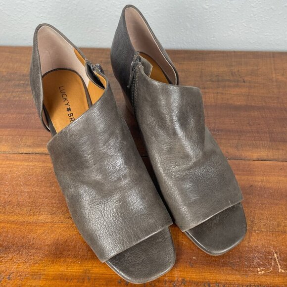 NEW Lucky Brand Tylera Size: 8.5 Leather Wedge Open Toe Bootie - Picture 3 of 13